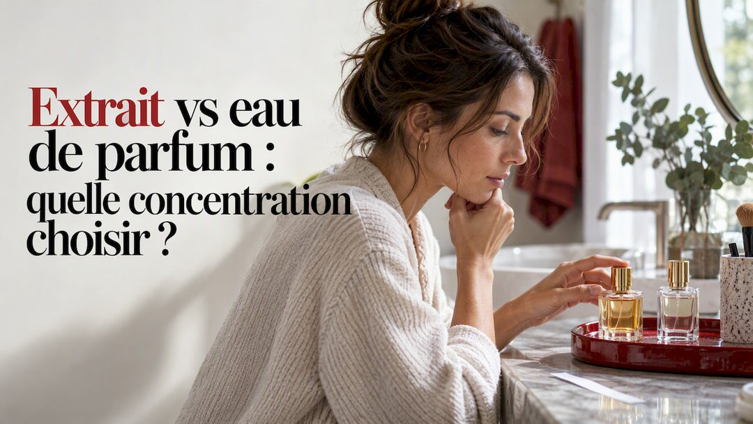 Deux bouteilles de parfum alignées sur un comptoir