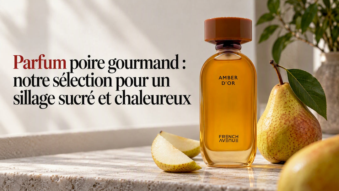 Parfum gourmand de poire mûre sur le comptoir
